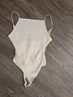 H&M Cream Ribbed Spaghetti Strap Bodysuit